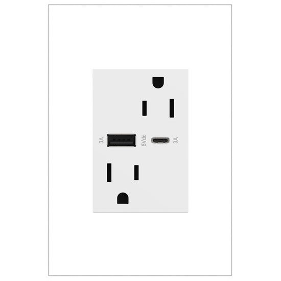 Pass And Seymour 15A 125V Duplex Tamper-Resistant Receptacle And Dual USB Type AC 6A White (ARTRUSB156ACW4)