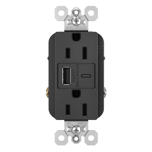 Pass And Seymour 15A 125V Duplex Tamper-Resistant Receptacle And USBA-USBC 3.1A Black (TR15USBACBK)