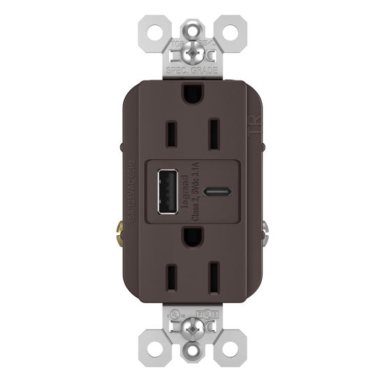 Pass And Seymour 15A 125V Duplex Tamper-Resistant Receptacle And USBA-USBC 3.1A Brown (TR15USBAC)