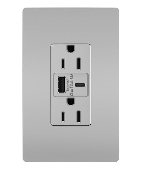 Pass And Seymour 15A 125V Duplex Tamper-Resistant Receptacle And USBA-USBC 3.1A Gray (TR15USBACGRY)