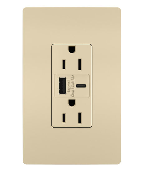 Pass And Seymour 15A 125V Duplex Tamper-Resistant Receptacle And USBA-USBC 3.1A Ivory (TR15USBACI)