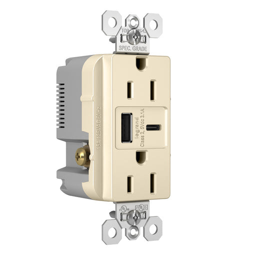 Pass And Seymour 15A 125V Duplex Tamper-Resistant Receptacle And USBA-USBC 3.1A Light Almond (TR15USBACLA)