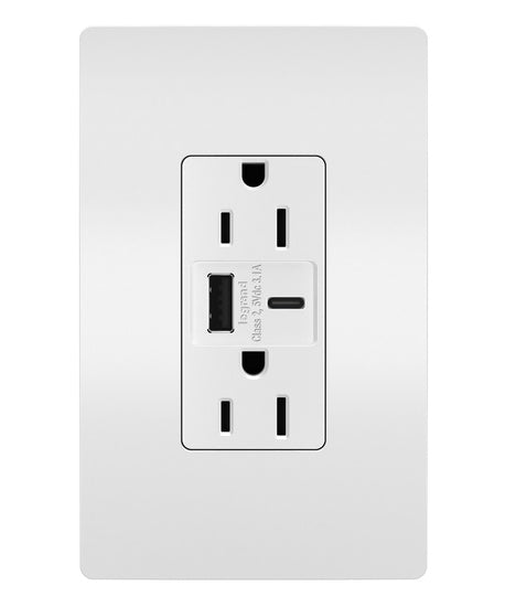 Pass And Seymour 15A 125V Duplex Tamper-Resistant Receptacle And USBA-USBC 3.1A White (TR15USBACW)