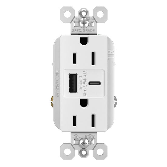 Pass And Seymour 15A 125V Duplex Tamper-Resistant Receptacle And USBA-USBC 3.1A White (TR15USBACW)