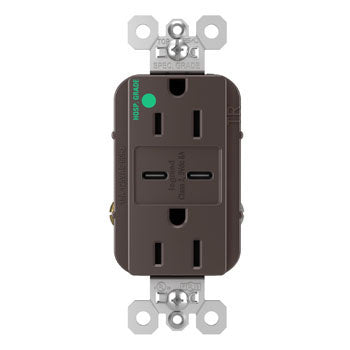 Pass And Seymour 15A 125V Hospital Grade Tamper-Resistant Receptacle And 2 USBC Fast Charge Brown (TR15HUSBCC6)