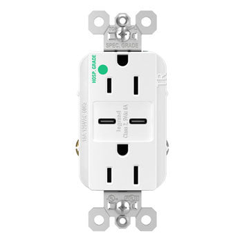 Pass And Seymour 15A 125V Hospital Grade Tamper-Resistant Receptacle And 2 USBC Fast Charge White (TR15HUSBCC6W)