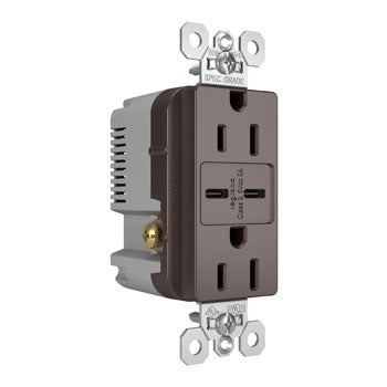 Pass And Seymour 15A 125V Tamper-Resistant Receptacle And 2 USBC Fast Charge Brown (TR15USBCC6)