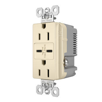 Pass And Seymour 15A 125V Tamper-Resistant Receptacle And 2 USBC Fast Charge Light Almond (TR15USBCC6LA)