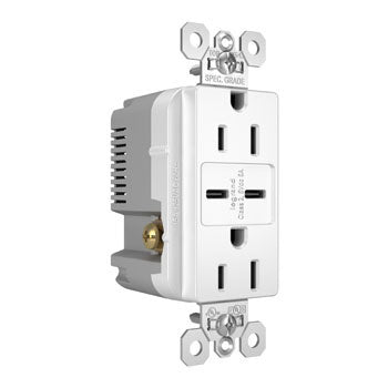 Pass And Seymour 15A 125V Tamper-Resistant Receptacle And 2 USBC Fast Charge White (TR15USBCC6W)