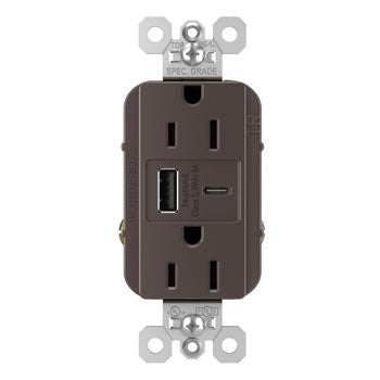 Pass And Seymour 15A 125V Tamper-Resistant Receptacle And USBA And USBC Fast Charge Brown (TR15USBAC6)