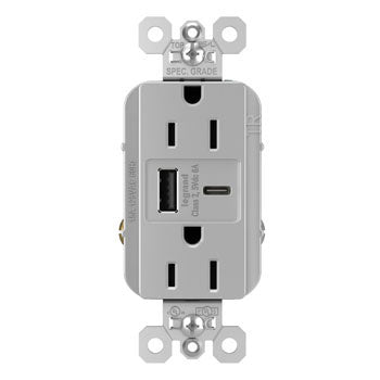 Pass And Seymour 15A 125V Tamper-Resistant Receptacle And USBA And USBC Fast Charge Gray (TR15USBAC6GRY)
