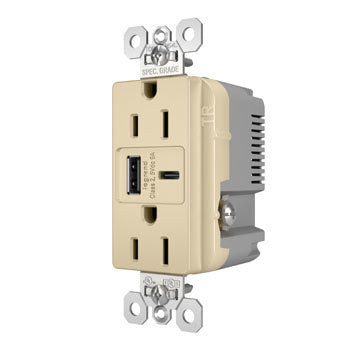 Pass And Seymour 15A 125V Tamper-Resistant Receptacle And USBA And USBC Fast Charge Ivory (TR15USBAC6I)