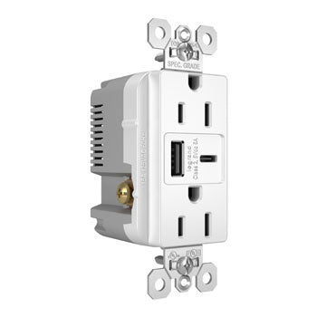 Pass And Seymour 15A 125V Tamper-Resistant Receptacle And USBA And USBC Fast Charge White (TR15USBAC6W)
