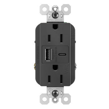 Pass And Seymour 15A 125V Weather-Resistant Tamper-Resistant Receptacle And USBA And USBC Fast Charge Black (WRTR15USBAC6BK)