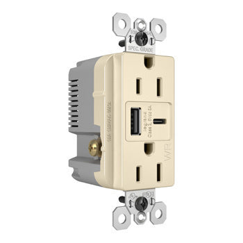 Pass And Seymour 15A 125V Weather-Resistant Tamper-Resistant Receptacle And USBA And USBC Fast Charge Ivory (WRTR15USBAC6I)