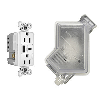 Pass And Seymour 15A 125V Weather-Resistant Tamper-Resistant Receptacle And USBA And USBC Fast Charge Light Almond (WRTR15USBAC6LA)