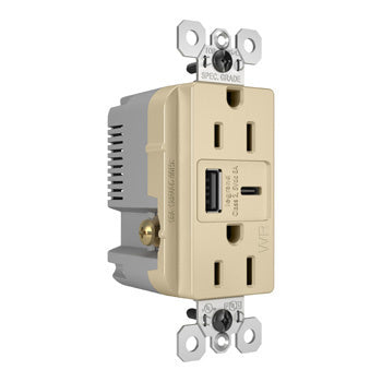 Pass And Seymour 15A 125V Weather-Resistant Tamper-Resistant Receptacle And USBA And USBC Fast Charge Light Almond (WRTR15USBAC6LA)