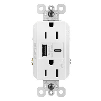 Pass And Seymour 15A 125V Weather-Resistant Tamper-Resistant Receptacle And USBA And USBC Fast Charge White (WRTR15USBAC6W)