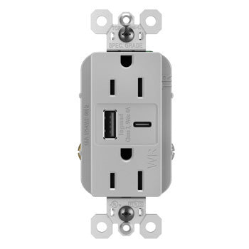 Pass And Seymour 15A125V Weather-Resistant Tamper-Resistant Receptacle And USBA And USBC Fast Charge Gray (WRTR15USBAC6GRY)