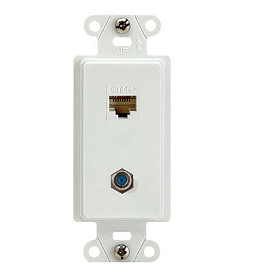 Pass And Seymour 2-Port Decorator With 1 F-Connector And 1 CAT5e White (WP3215WHV1)
