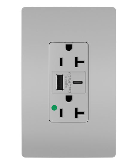 Pass And Seymour 20A 125V Duplex Hospital Grade Tamper-Resistant Receptacle And USBA-USBC 3.1A Gray (TR20HUSBACGRY)