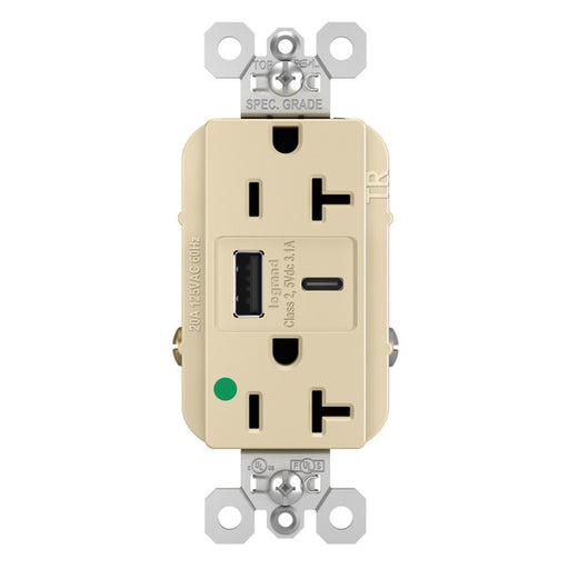 Pass And Seymour 20A 125V Duplex Hospital Grade Tamper-Resistant Receptacle And USBA-USBC 3.1A Ivory (TR20HUSBACI)