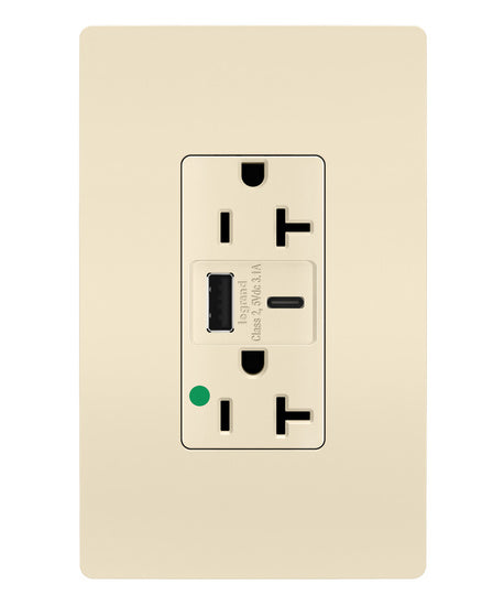 Pass And Seymour 20A 125V Duplex Hospital Grade Tamper-Resistant Receptacle And USBA-USBC 3.1A Light Almond (TR20HUSBACLA)