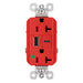 Pass And Seymour 20A 125V Duplex Hospital Grade Tamper-Resistant Receptacle And USBA-USBC 3.1A Red (TR20HUSBACRED)