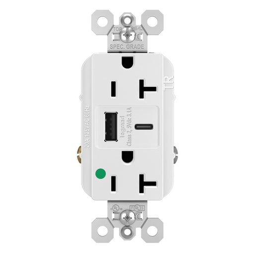 Pass And Seymour 20A 125V Duplex Hospital Grade Tamper-Resistant Receptacle And USBA-USBC 3.1A White (TR20HUSBACW)