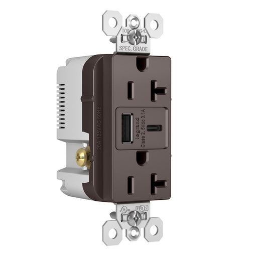 Pass And Seymour 20A 125V Duplex Tamper-Resistant Receptacle And USBA-USBC 3.1A Brown (TR20USBAC)