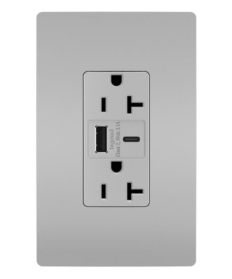 Pass And Seymour 20A 125V Duplex Tamper-Resistant Receptacle And USBA-USBC 3.1A Gray (TR20USBACGRY)