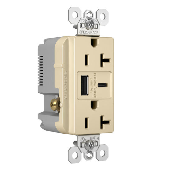 Pass And Seymour 20A 125V Duplex Tamper-Resistant Receptacle And USBA-USBC 3.1A Ivory (TR20USBACI)