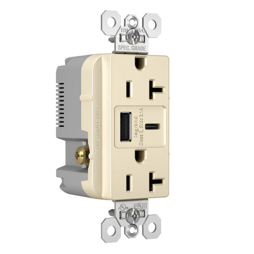 Pass And Seymour 20A 125V Duplex Tamper-Resistant Receptacle And USBA-USBC 3.1A Light Almond (TR20USBACLA)