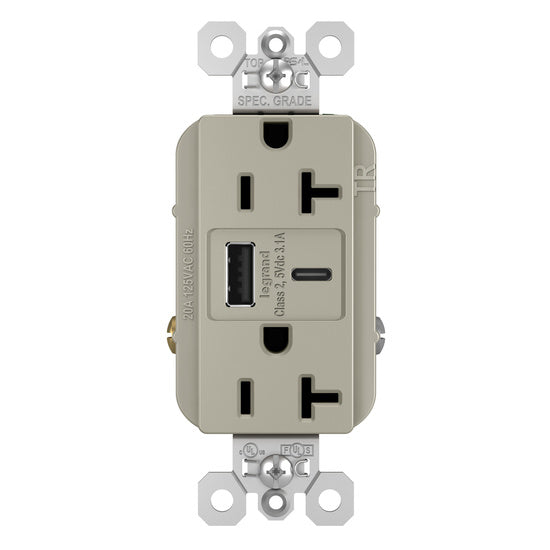 Pass And Seymour 20A 125V Duplex Tamper-Resistant Receptacle And USBA-USBC 3.1A Nickel (TR20USBACNI)