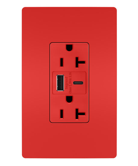 Pass And Seymour 20A 125V Duplex Tamper-Resistant Receptacle And USBA-USBC 3.1A Red (TR20USBACRED)