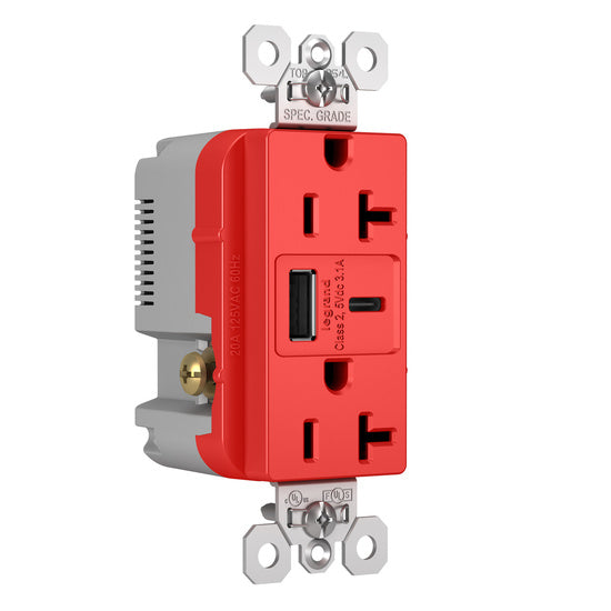 Pass And Seymour 20A 125V Duplex Tamper-Resistant Receptacle And USBA-USBC 3.1A Red (TR20USBACRED)
