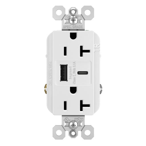 Pass And Seymour 20A 125V Duplex Tamper-Resistant Receptacle And USBA-USBC 3.1A White (TR20USBACW)
