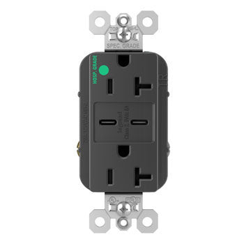Pass And Seymour 20A 125V Hospital Grade Tamper-Resistant Receptacle And 2 USBC Fast Charge Black (TR20HUSBCC6BK)