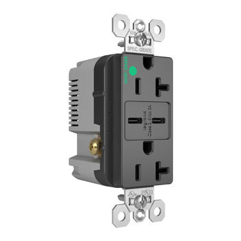 Pass And Seymour 20A 125V Hospital Grade Tamper-Resistant Receptacle And 2 USBC Fast Charge Black (TR20HUSBCC6BK)