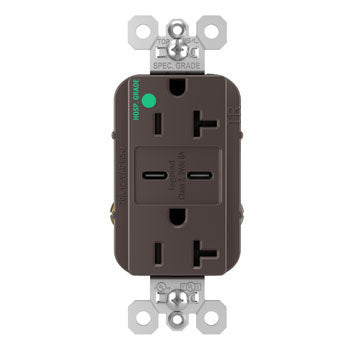 Pass And Seymour 20A 125V Hospital Grade Tamper-Resistant Receptacle And 2 USBC Fast Charge Brown (TR20HUSBCC6)