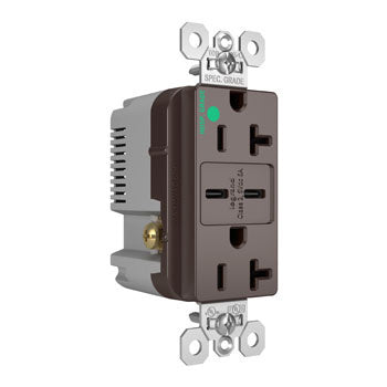 Pass And Seymour 20A 125V Hospital Grade Tamper-Resistant Receptacle And 2 USBC Fast Charge Brown (TR20HUSBCC6)