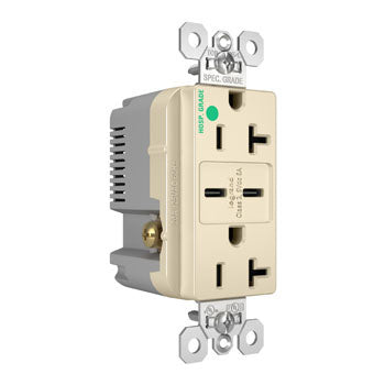 Pass And Seymour 20A 125V Hospital Grade Tamper-Resistant Receptacle And 2 USBC Fast Charge Light Almond (TR20HUSBCC6LA)