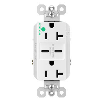 Pass And Seymour 20A 125V Hospital Grade Tamper-Resistant Receptacle And 2 USBC Fast Charge White (TR20HUSBCC6W)