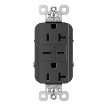 Pass And Seymour 20A 125V Tamper-Resistant Receptacle And 2 USBC Fast Charge Black (TR20USBCC6BK)