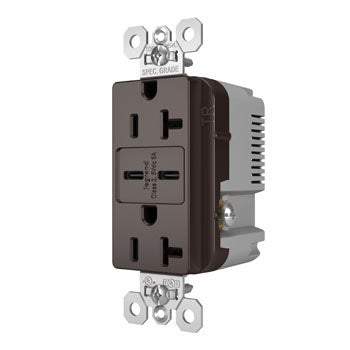 Pass And Seymour 20A 125V Tamper-Resistant Receptacle And 2 USBC Fast Charge Brown (TR20USBCC6)