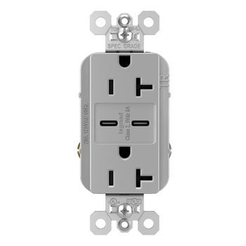 Pass And Seymour 20A 125V Tamper-Resistant Receptacle And 2 USBC Fast Charge Gray (TR20USBCC6GRY)