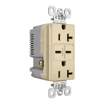 Pass And Seymour 20A 125V Tamper-Resistant Receptacle And 2 USBC Fast Charge Ivory (TR20USBCC6I)