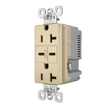 Pass And Seymour 20A 125V Tamper-Resistant Receptacle And 2 USBC Fast Charge Ivory (TR20USBCC6I)