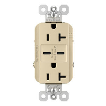 Pass And Seymour 20A 125V Tamper-Resistant Receptacle And 2 USBC Fast Charge Ivory (TR20USBCC6I)