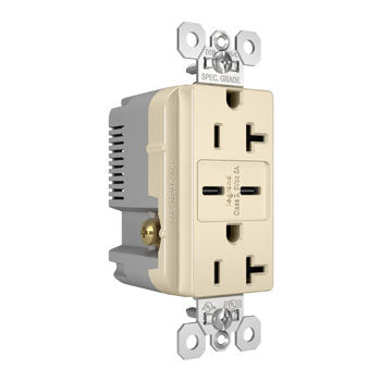 Pass And Seymour 20A 125V Tamper-Resistant Receptacle And 2 USBC Fast Charge Light Almond (TR20USBCC6LA)
